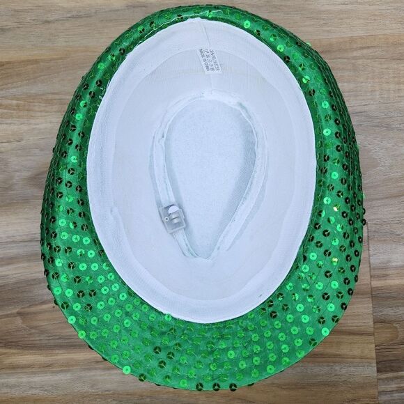 🔺️NWOT Green Sequined Light-Up Fedora Hat - Picture 8 of 8